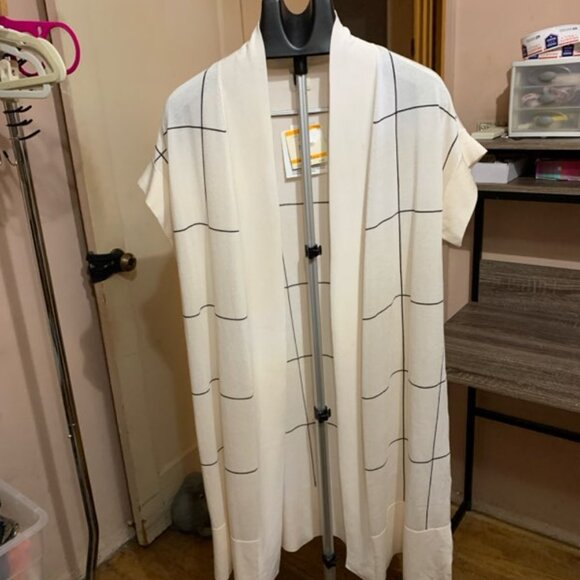 Anne Klein Windowpane Short Sleeve Long Cardigan - Picture 1 of 10